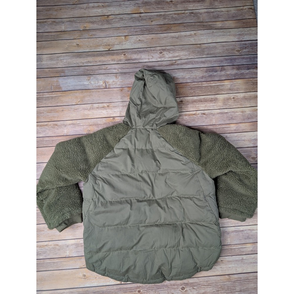 Pilcro Mixed Media Puffer Jacket Women XS Olive Green Sherpa Sleeve Hooded Coat - Picture 11 of 12